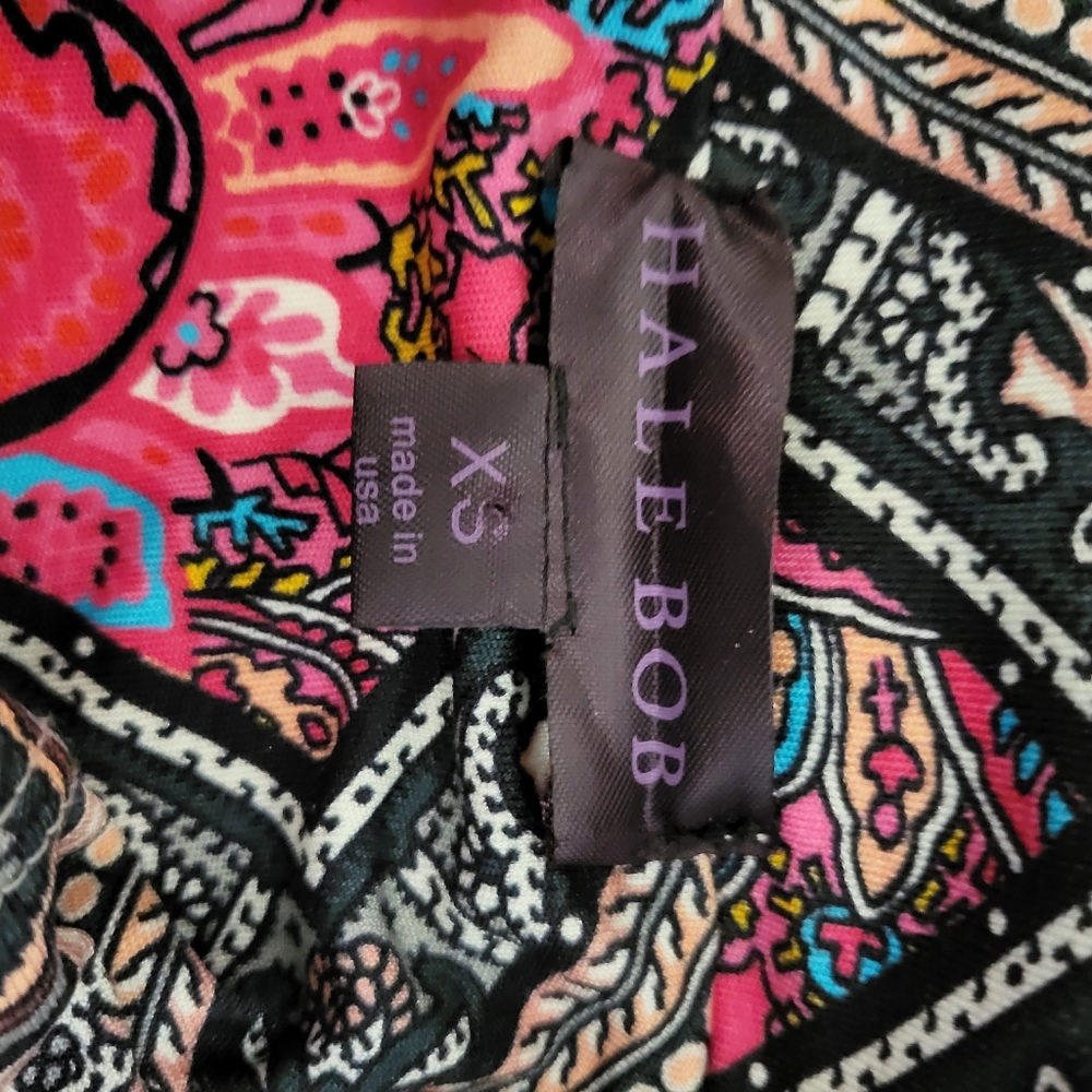 HALE BOB 100% SILK TUBE DRESS SHEATH BUILT IN BRA MAXI STRAPLESS GRAPHIC PAISLEY - Picture 5 of 5